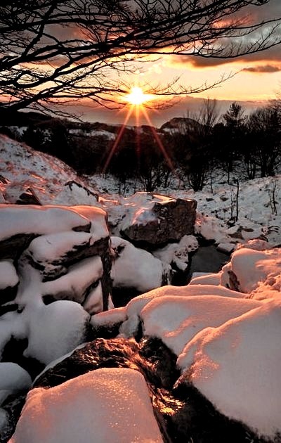 Snow Sunset, Liguria, Italy